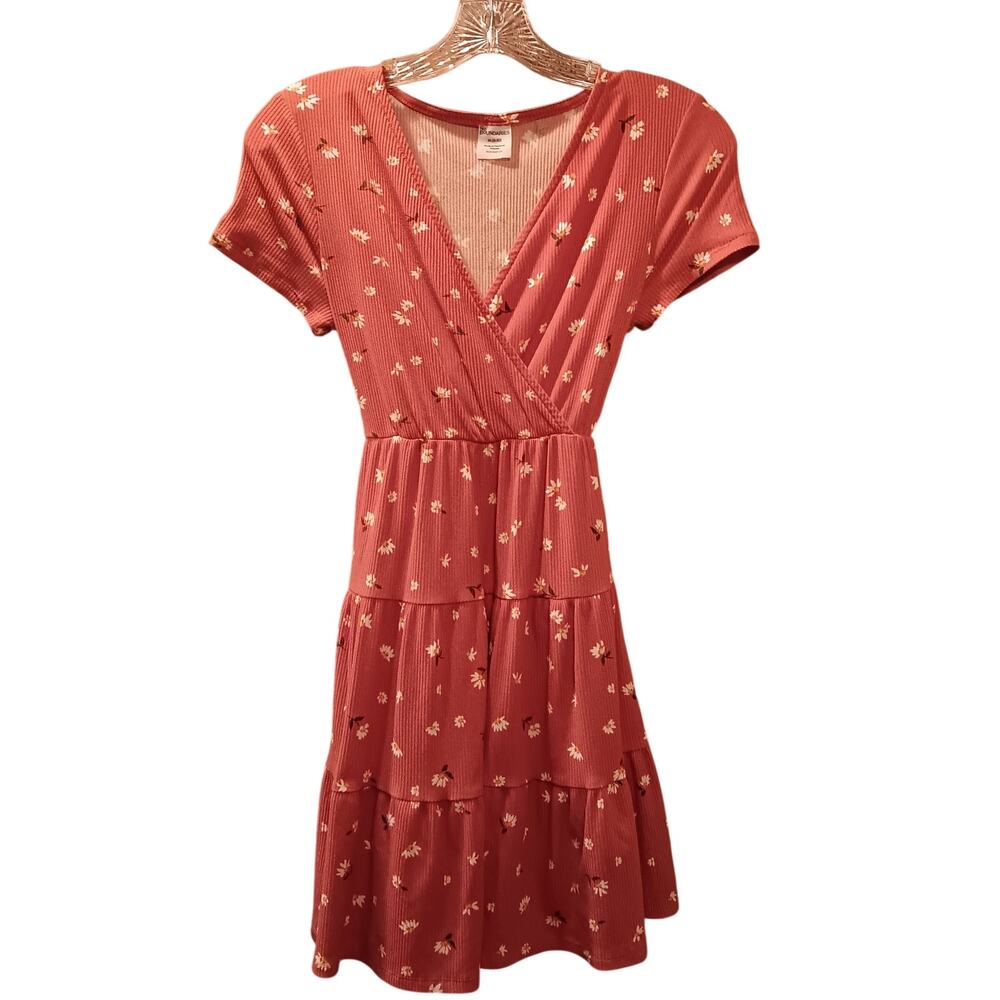 No Boundaries NOBO Dress Girls Size M (8-10) Salmon Flowers Soft Tie Back